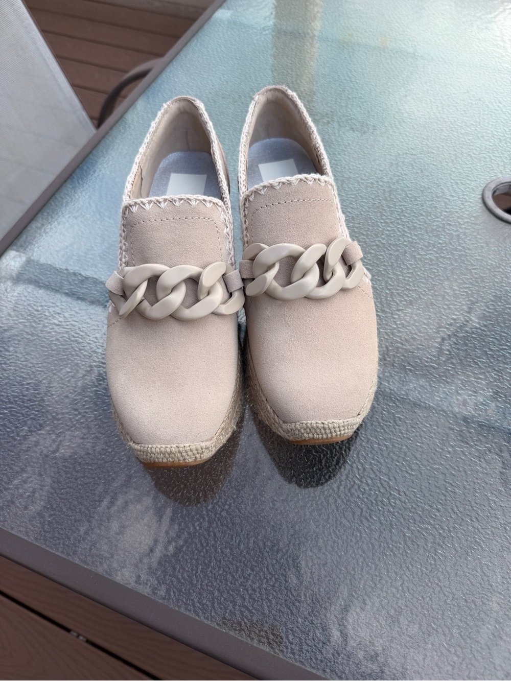 Dolce Vita Beige Chain-Trim Espadrille Loafers